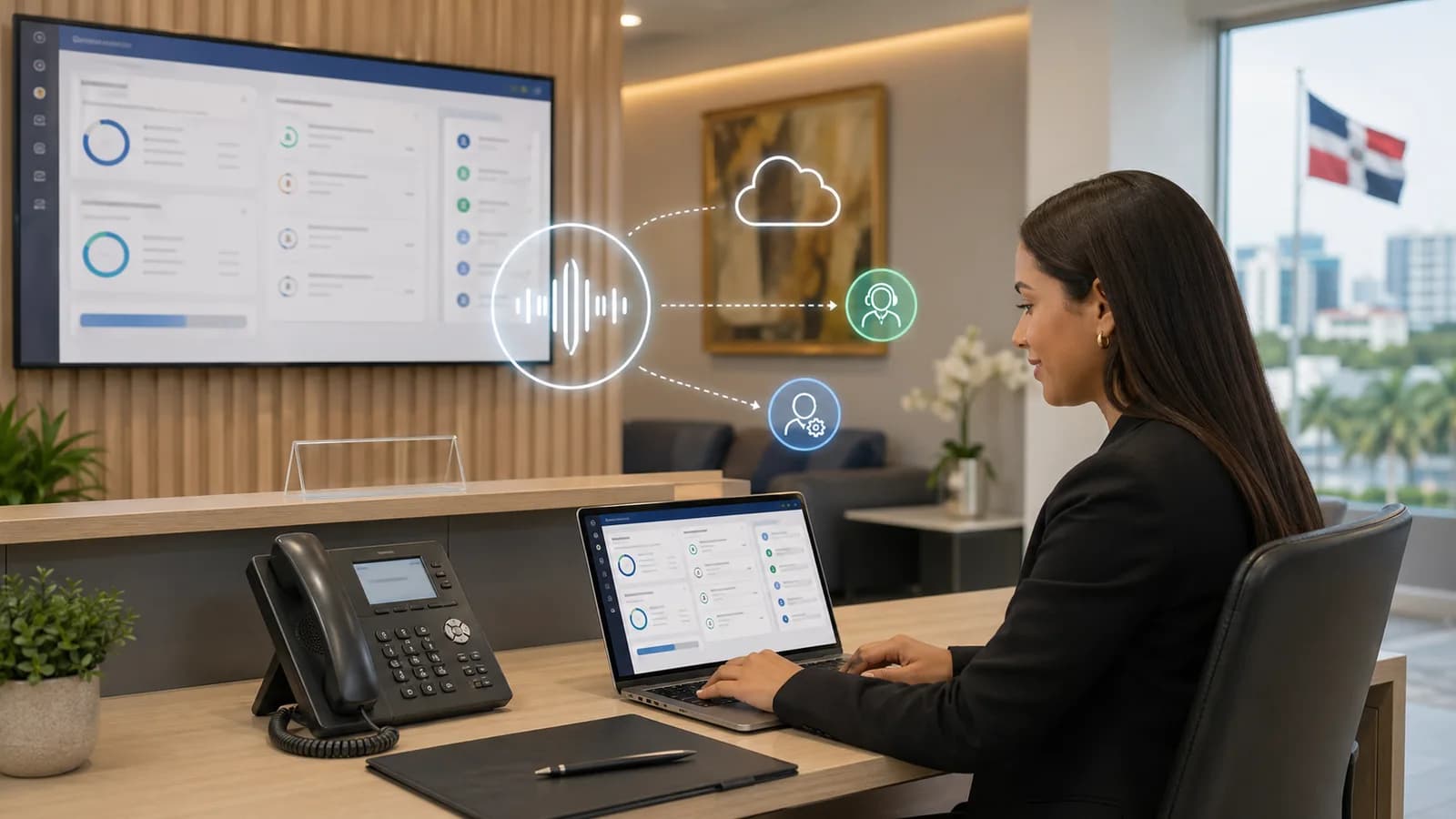 Recepcionista IA integrada a telefonía VoIP para atender y dirigir llamadas empresariales en República Dominicana